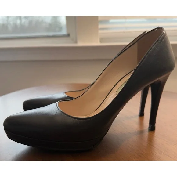 Prada Milano Black Leather Platform Pumps Pointed Toe Stiletto Heels size 8.5 - Picture 14 of 16